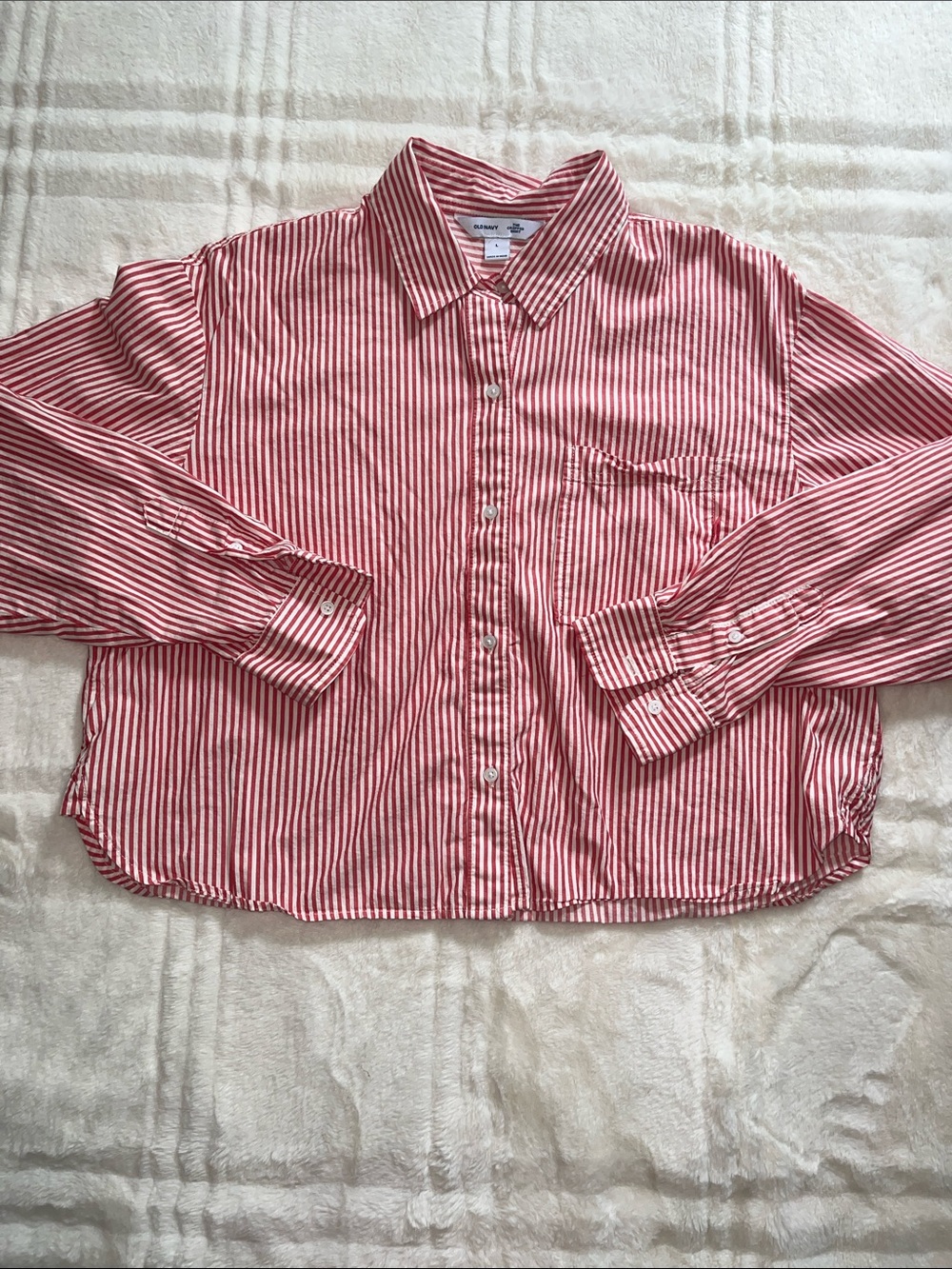 Women’s Old Navy Red and White Striped Button-Down Shirt